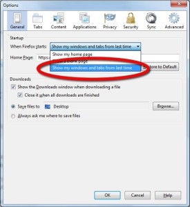 Firefox save windows and tabs option