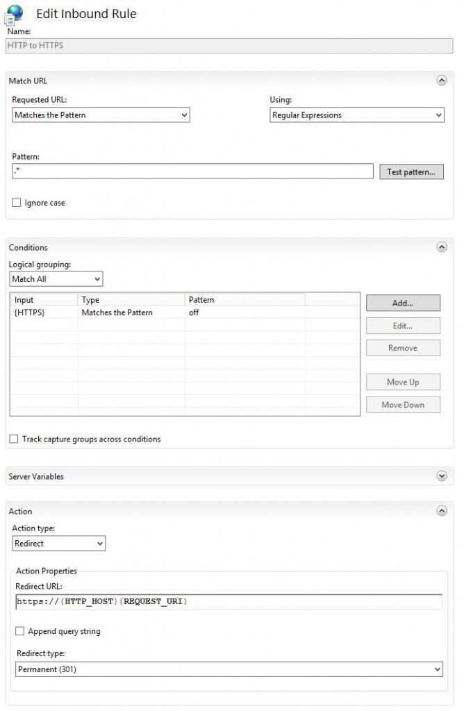 Redirect HTTP to HTTPS IIS